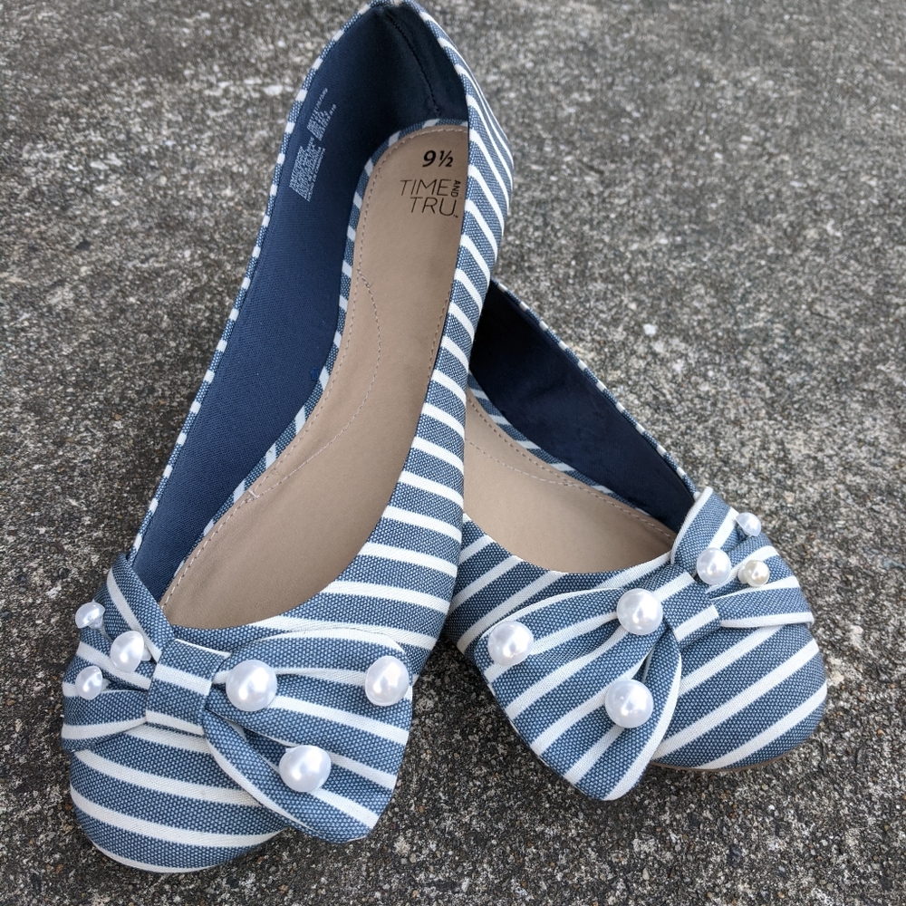 Hand Embellished Striped Ballet Flats
